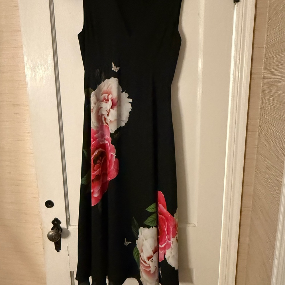 Ted Baker Black Dress with Pink Floral Design